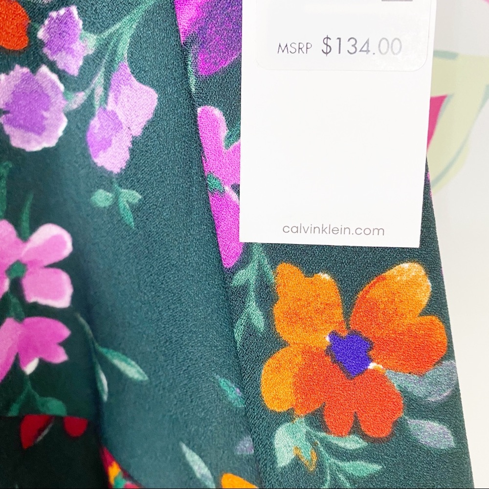 NEW Calvin Klein Floral Print Faux Wrap Dress - Picture 10 of 15